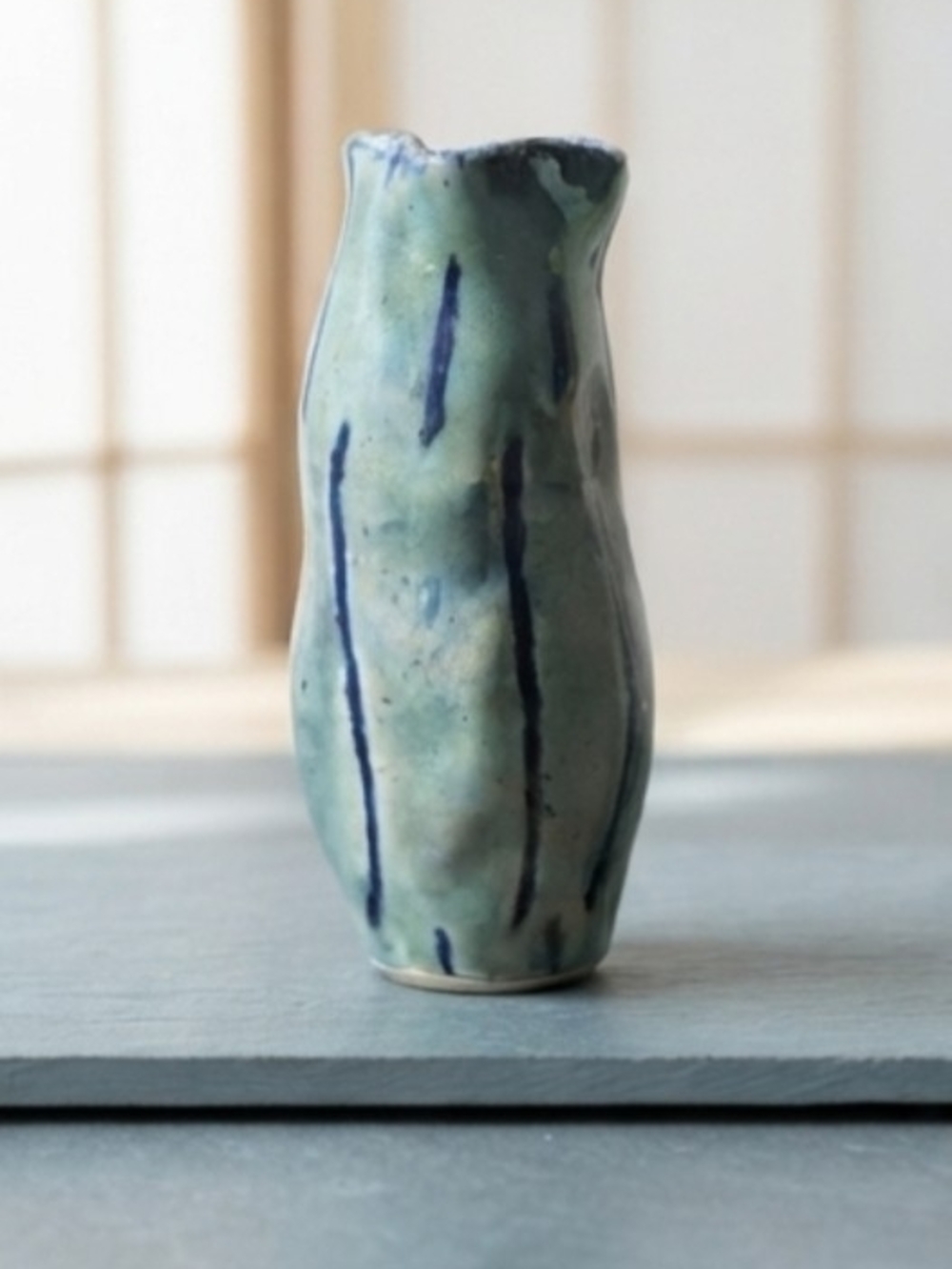Handmade Ceramic Bud Vase Blue Green Glaze Organic Modern Studio Pottery